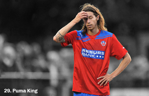 Graphic showing a picture of a Helsingborgs player wearing the Puma King template