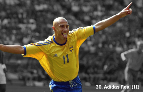 Graphic showing a picture of a Sweden player wearing the Adidas Real (II) template