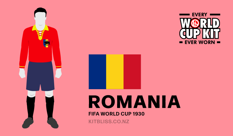 Graphic showing the Romania home kit worn during the 1930 FIFA World Cup.