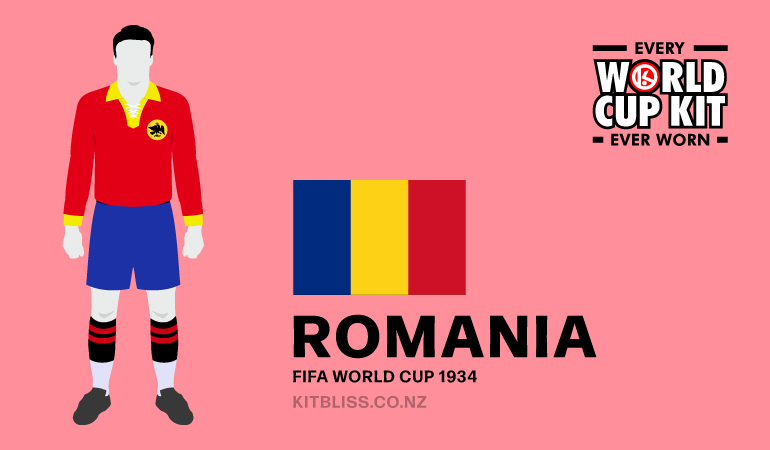 Graphic showing the Romania home kit worn during the 1934 FIFA World Cup.