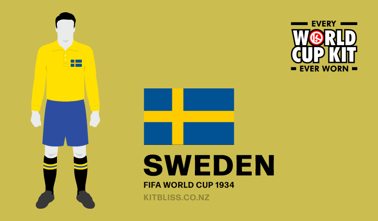 Graphic showing the Sweden home kit worn during the 1934 FIFA World Cup.