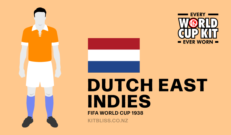 Graphic showing the Dutch East Indies away kit worn during the 1938 FIFA World Cup.