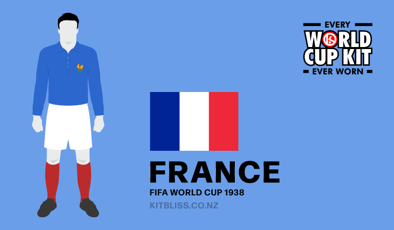 Graphic showing the France away kit worn during the 1938 FIFA World Cup.